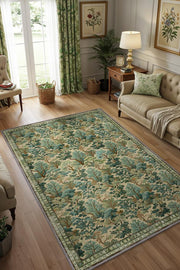 Tree Pattern Green Rug, Washable Woven Cotton Base Living Room Rug, Decorative Rug, Natural Home Decor 