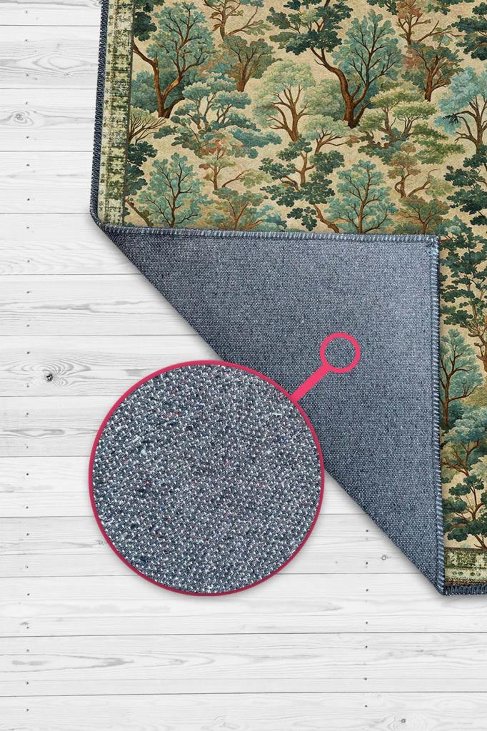 Tree Pattern Green Rug, Washable Woven Cotton Base Living Room Rug, Decorative Rug, Natural Home Decor 