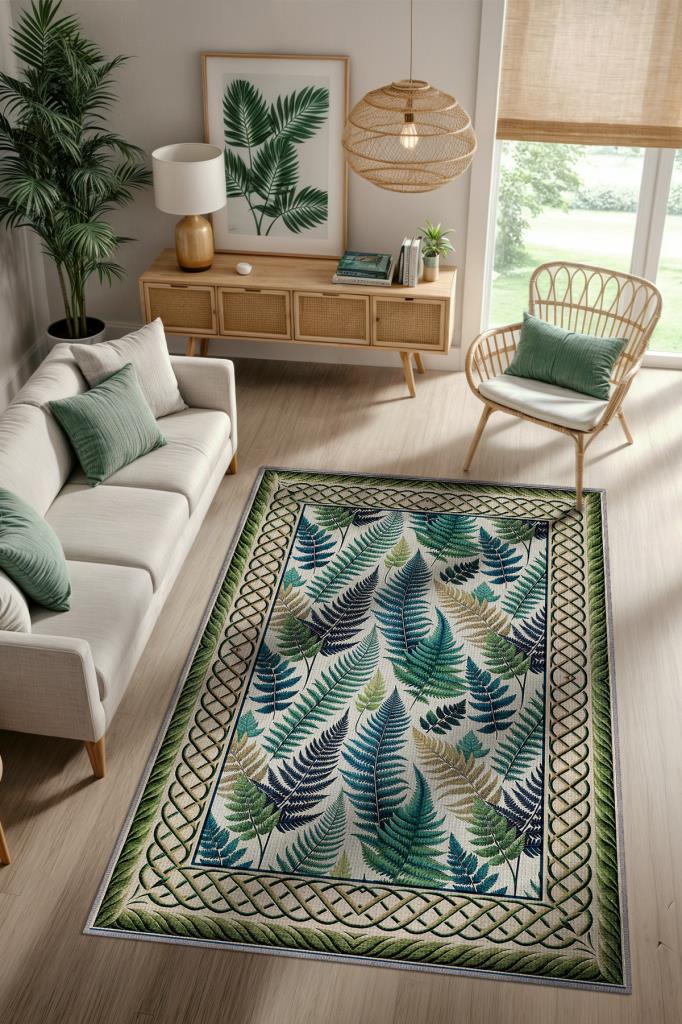 Ağaç Yapraklı Maksimalist Halı, Kaymaz Tabanlı Klasik Salon Halısı