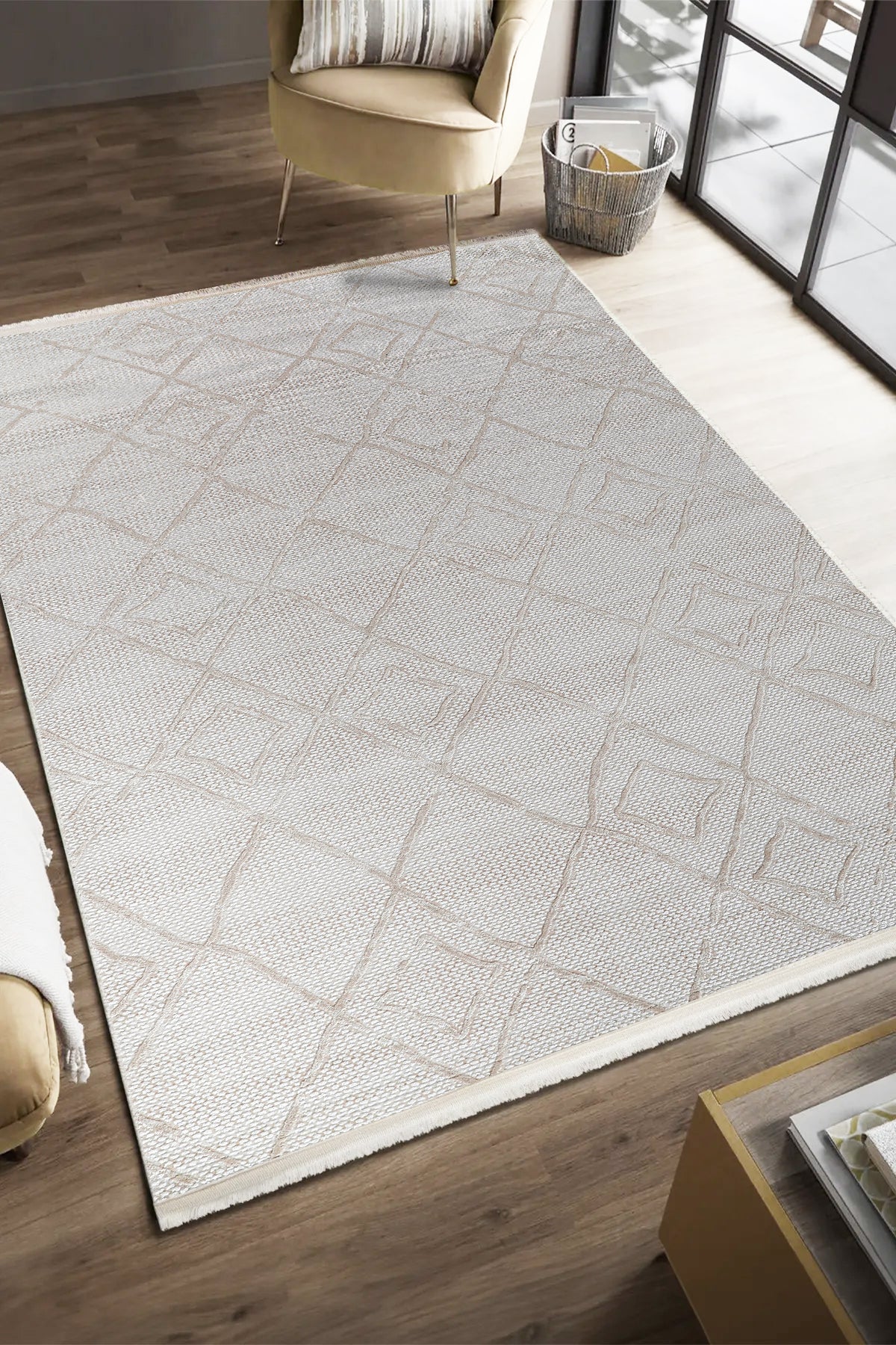 Akasya AK002 Krem Uzun Ömürlü Yumuşak Dokulu Salon Mutfak Koridor Oturma Odası Yolluk Halı