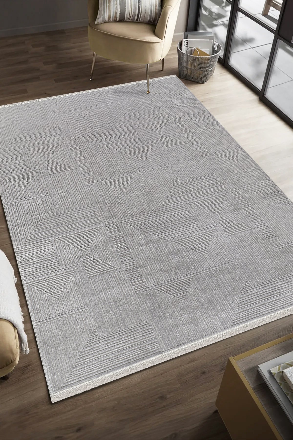 Akasya AK003 Grauer, strapazierfähiger, weicher Läuferteppich für Wohnzimmer, Küche, Flur und Aufenthaltsraum