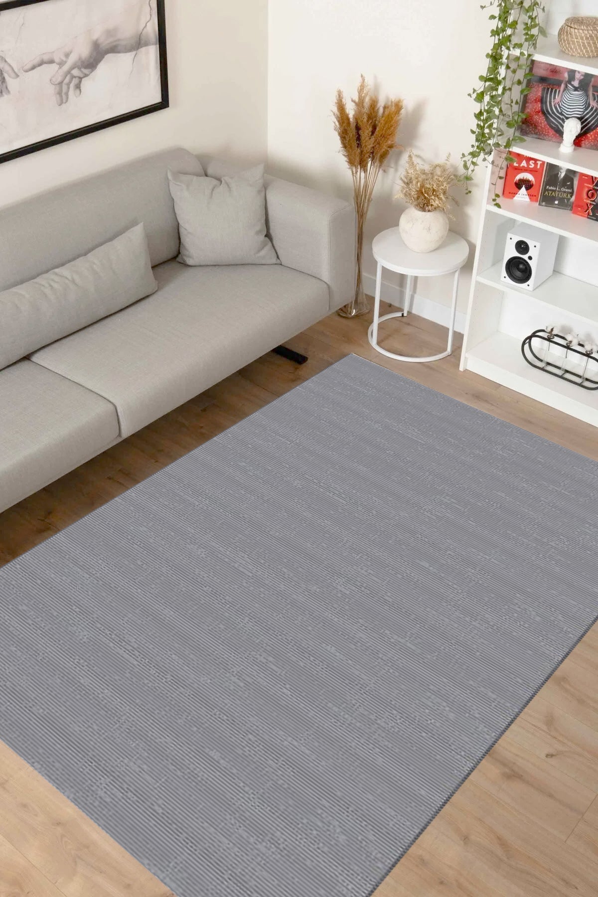 Akasya AK006 Grauer, strapazierfähiger, weicher Läuferteppich für Wohnzimmer, Küche, Flur und Aufenthaltsraum