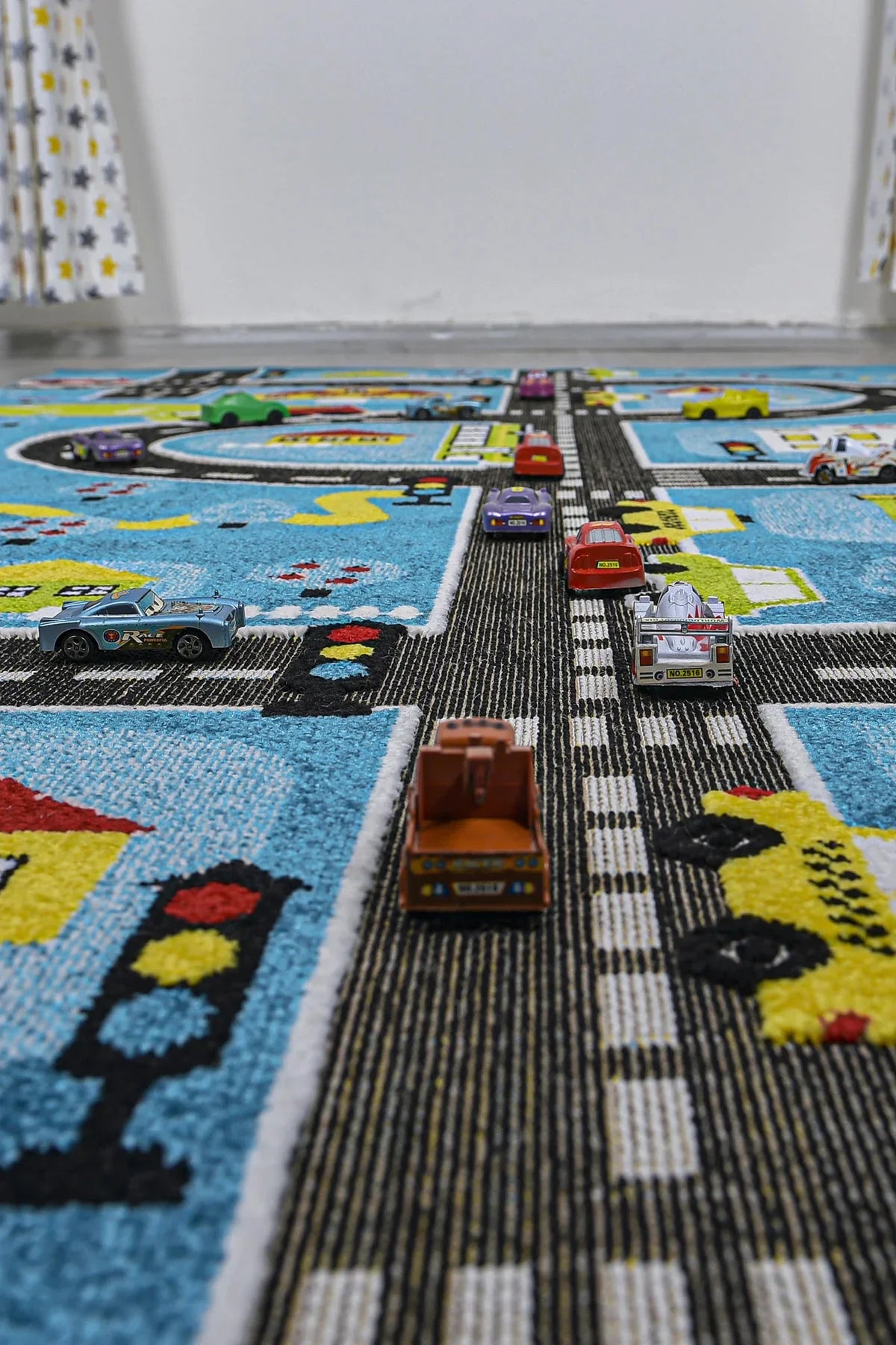 Anaokulu Kreş Oyun Halısı 3 Boyutlu Dokuma Mavi Trafik