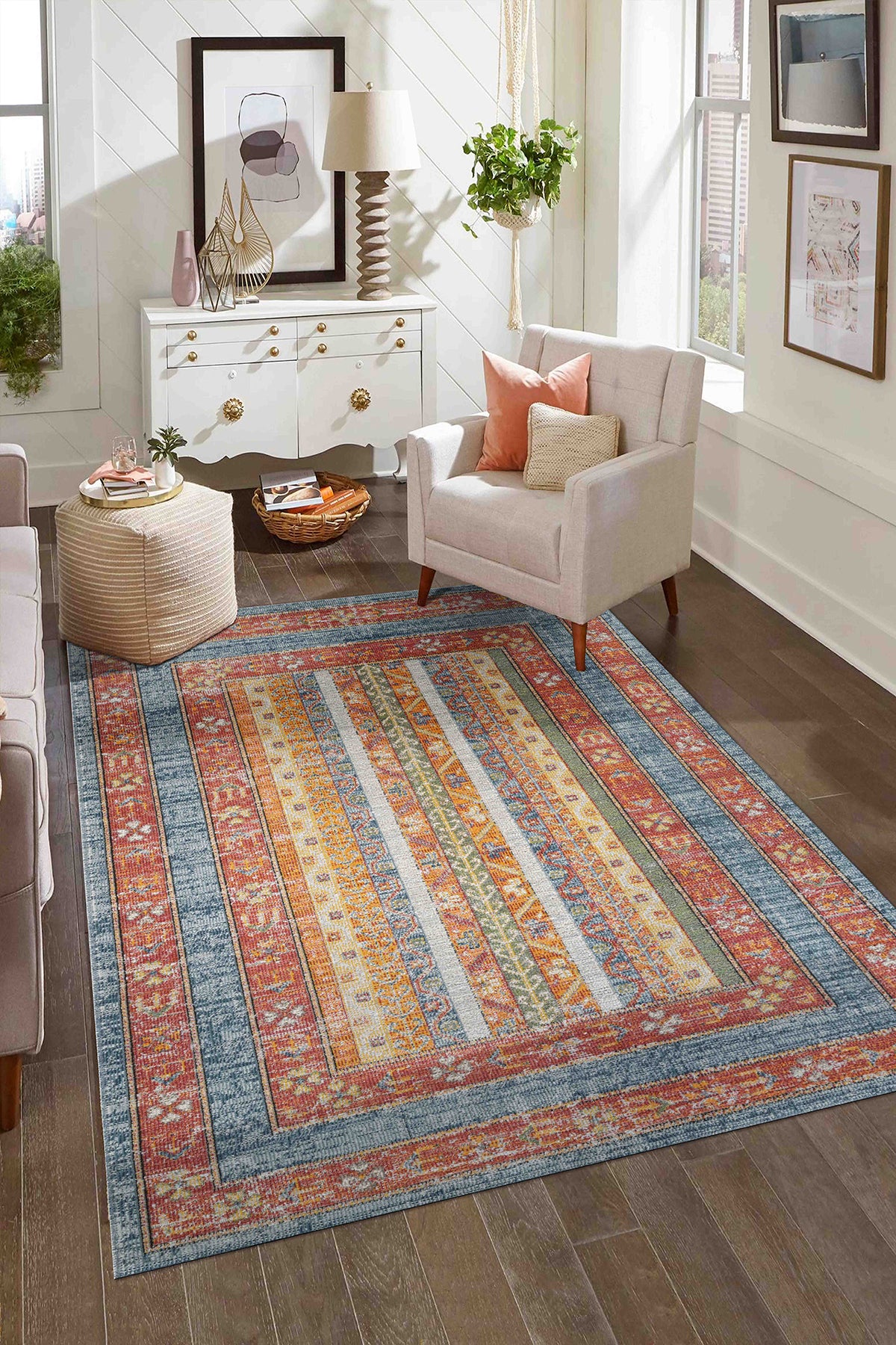 Antique 1111 Classic Vintage Living Room Rug Colorful Retro Kitchen Rug Dust-Free Thin Machine-Made Rug