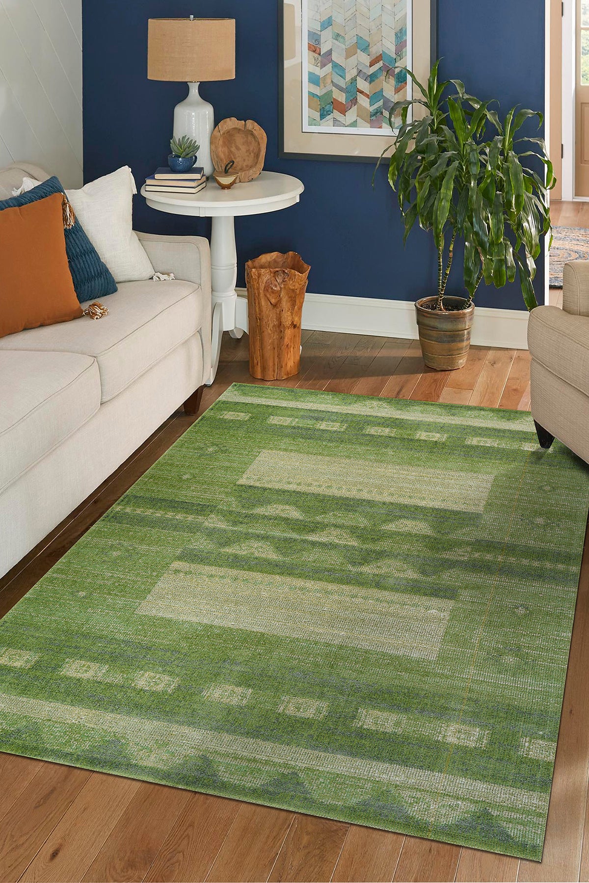 Antique 1114 Classic Vintage Living Room Rug Green Retro Kitchen Rug Dust-Free Thin Machine-Made Carpet
