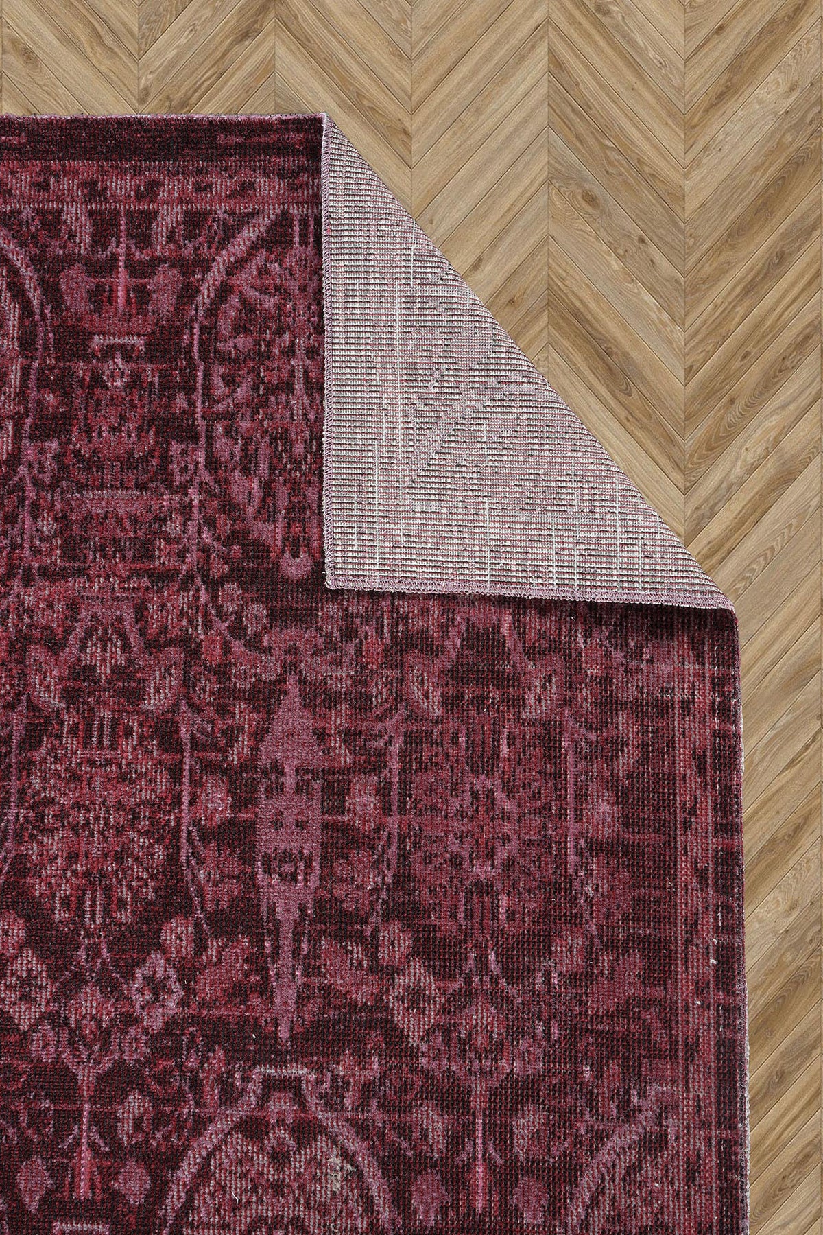 Antique 1116 Classic Vintage Living Room Rug, Burgundy Retro Kitchen Rug, Dust-Free, Thin Machine-Made Rug