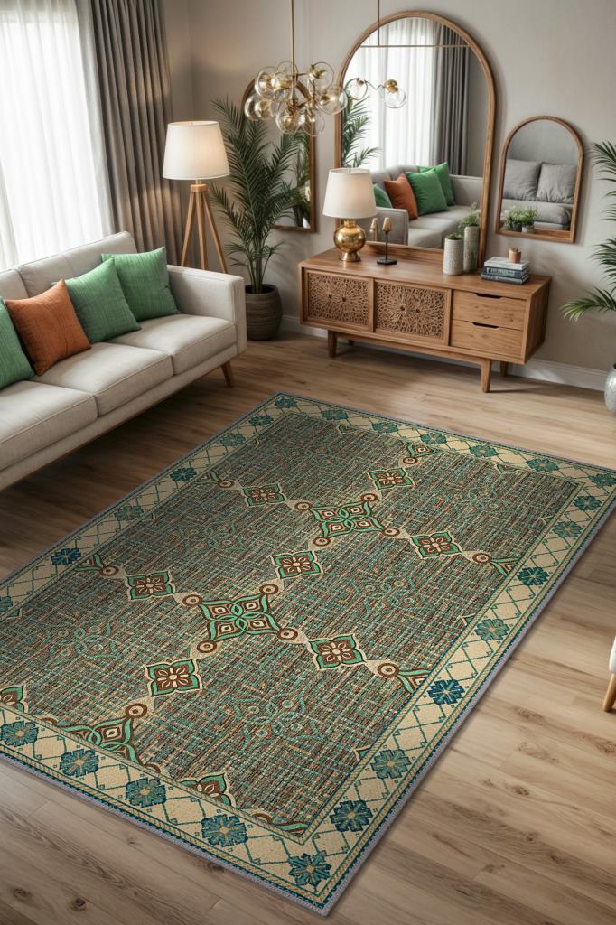 Antik Tekstil Dokulu Salon Halısı, Bohem Oda Dekoru İçin Makinede Yıkanabilir Halı