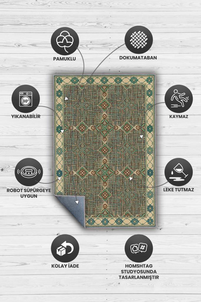 Antik Tekstil Dokulu Salon Halısı, Bohem Oda Dekoru İçin Makinede Yıkanabilir Halı