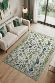 Aşk Merdiveni Desenli Krem Ve Yeşil Halı, Bordürlü Kır Evi Halısı