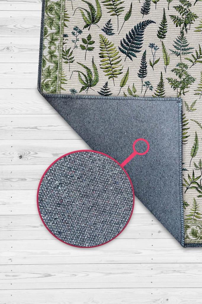 Aşk Merdiveni Desenli Krem Ve Yeşil Halı, Bordürlü Kır Evi Halısı