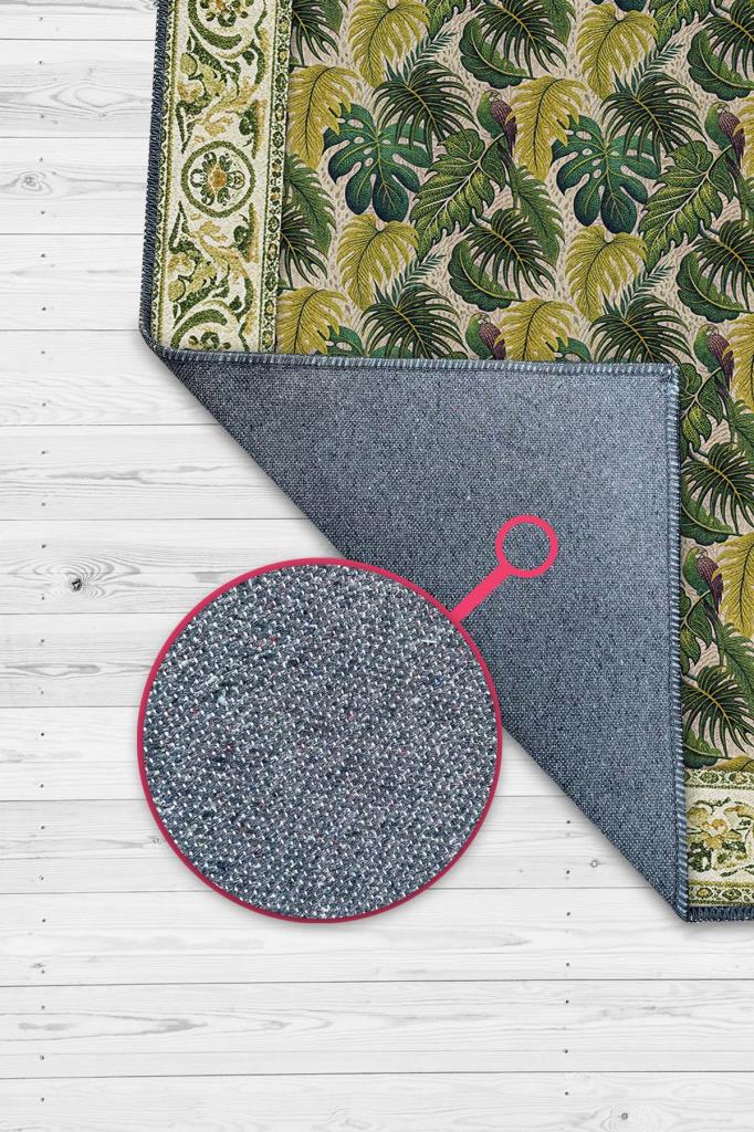 Baroque Bordered Botanical Patterned Tropical Living Room Rug, Washable Woven Cotton Base Rug 
