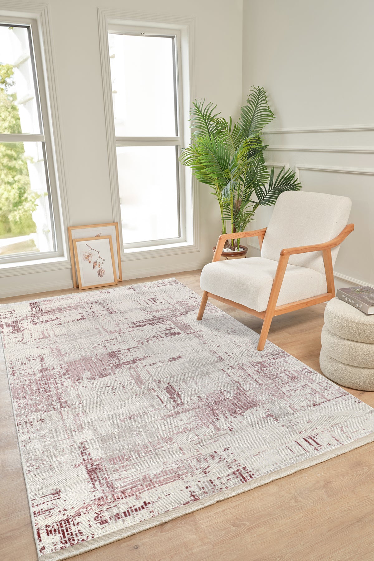 Bereket BE003 Krem-Pembe Uzun Ömürlü Yumuşak Dokulu Salon Mutfak Koridor Oturma Odası Yolluk Halı