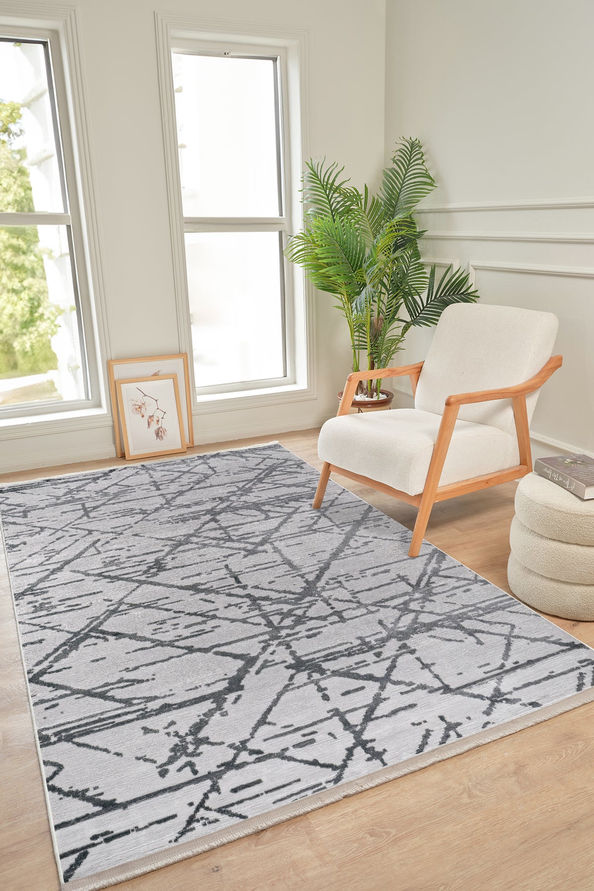 Bereket BE009 Krem-Antrasit Uzun Ömürlü Yumuşak Dokulu Salon Mutfak Koridor Oturma Odası Yolluk Halı