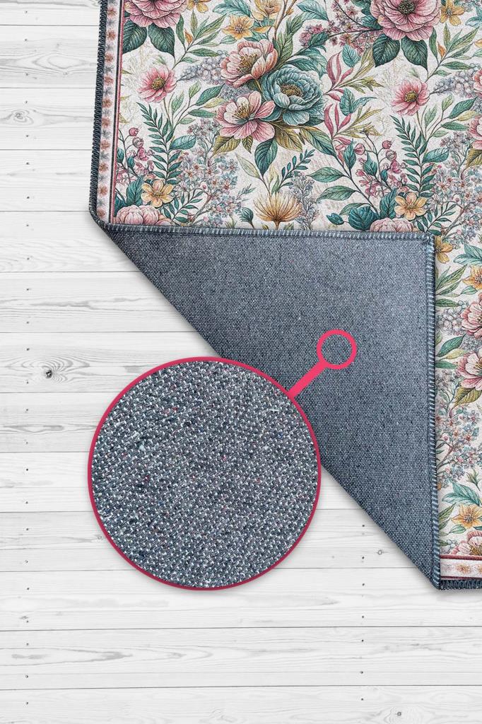 Bohem Halı, Yıkanabilir Çiçekli Halı, Pastel Oturma Odası Yada Çocuk Odası Halısı