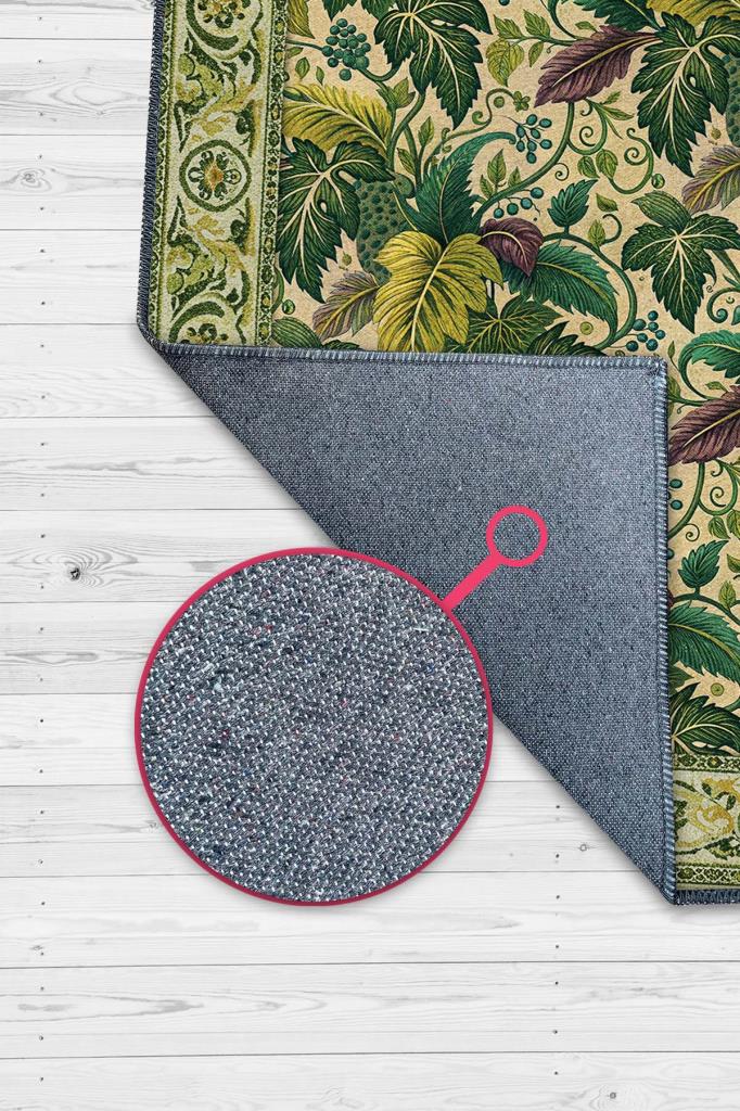 Botanical Patterned Rug, Olive Green Rug, Mediterranean Themed Home Decor, Washable Woven Cotton Base Rug 