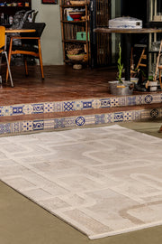 Boyut BY002 Krem-Kahve Yumuşak Dokulu Salon Mutfak Koridor Oturma Odası Yolluk Halı Makine Halısı