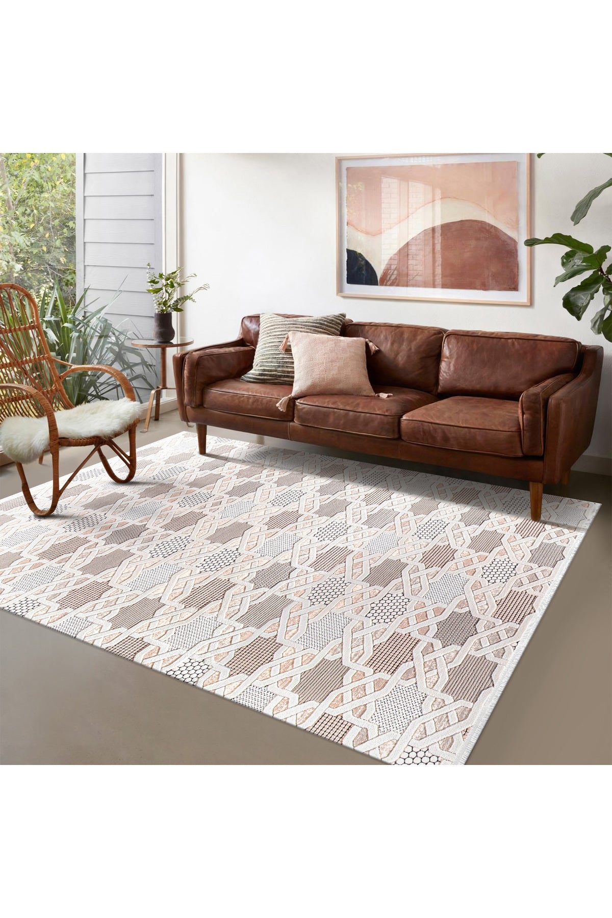 Boyut BY003 Krem Yumuşak Dokulu Salon Mutfak Koridor Oturma Odası Yolluk Halı Makine Halısı