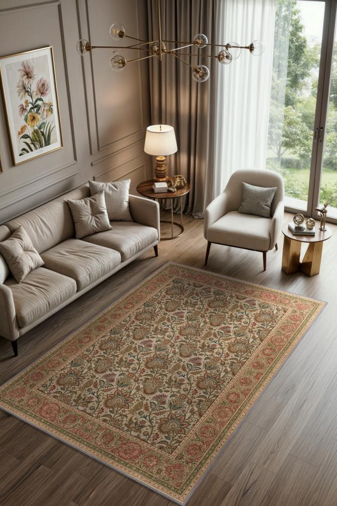 Büyük Çiçek Desenli Halı Klasik Tarz, Antik Desenli  Yıkanabilir Dokuma Pamuk Tabanlı Halı