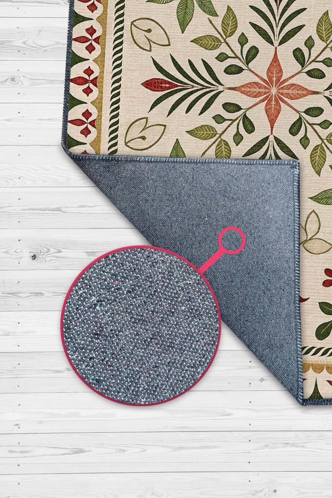 Çiçek Desenli Halı, İskandinva Bohem Oda Dekoru İçin Zeytin Yeşil Kırmızı Ve Bej Yıkanabilir Halı, Minimal Ev Dekoru