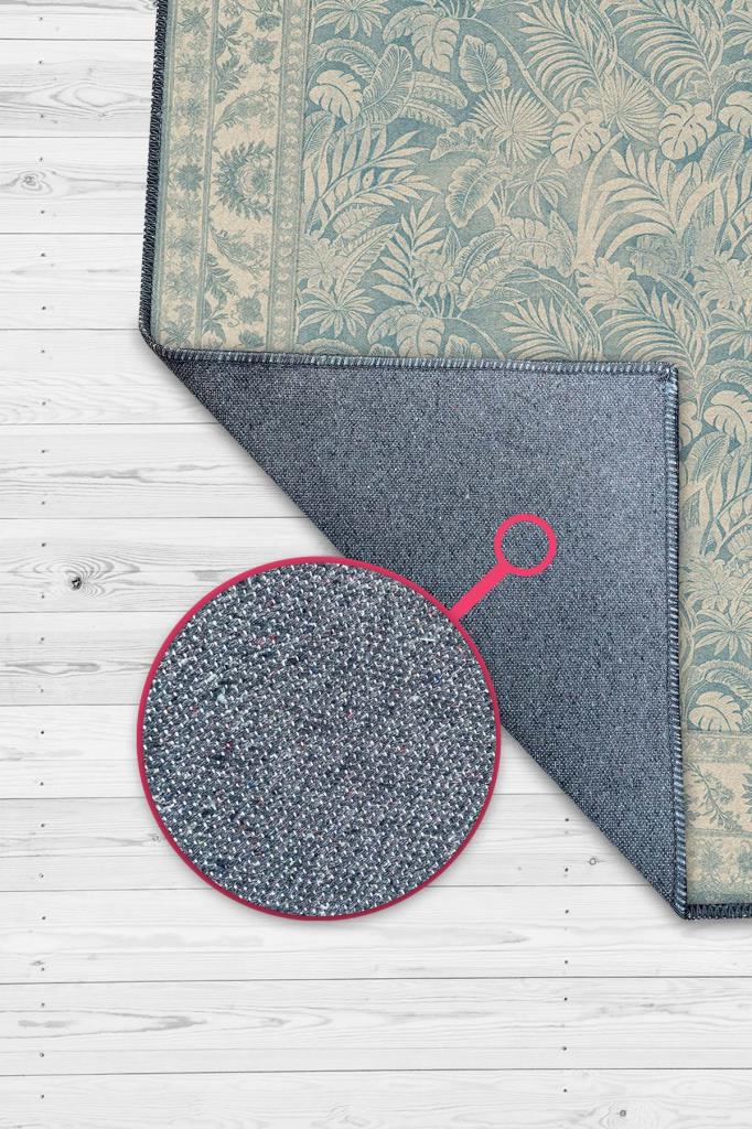 Çiçek Desenli Halı Vintage Mavi Halı, Maksimalist Ev Dekoru, Yıkanabilir Dokuma Pamuk Tabanlı Tropikal Oda Dekoru Halısı