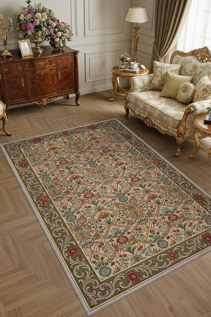 Çiçek Desenli Salon Halısı, Maksimalist Ev Dekoru, Antik Halı, Yıkanabilir Geleneksel Halı