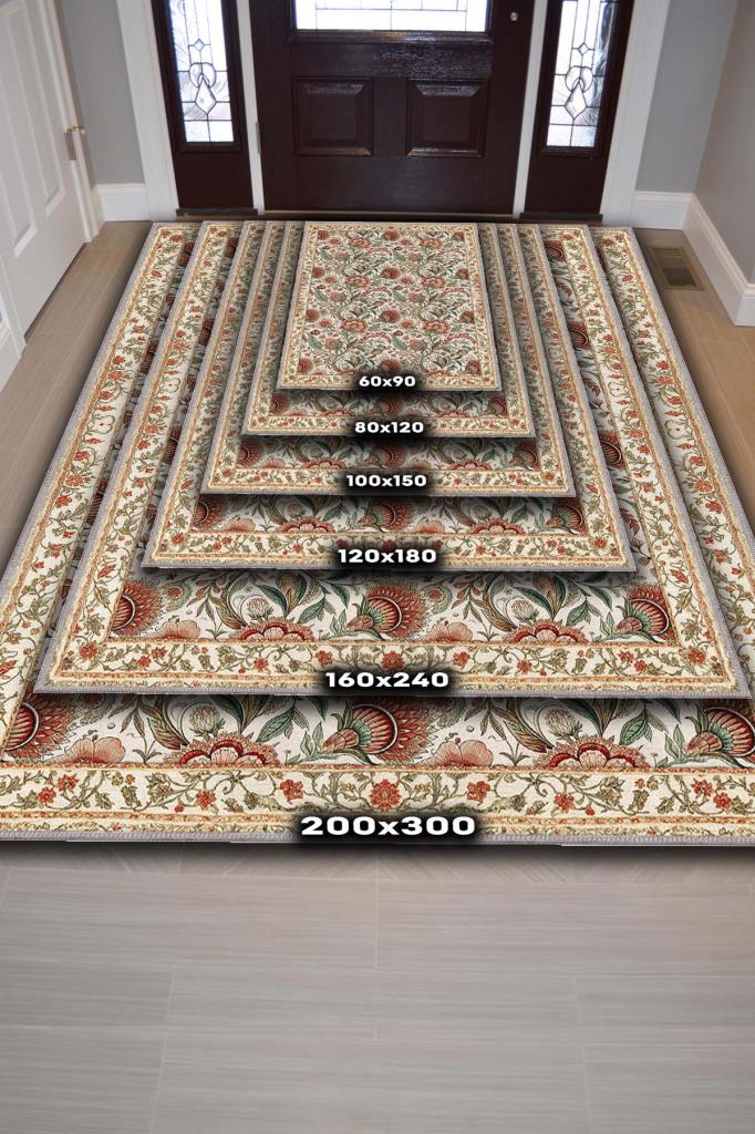 Floral Patterned Bedroom Rug, Classic Style Green and Red Rug, Vintage Home Decor, Washable Woven Cotton Backed Non-Slip Rug 