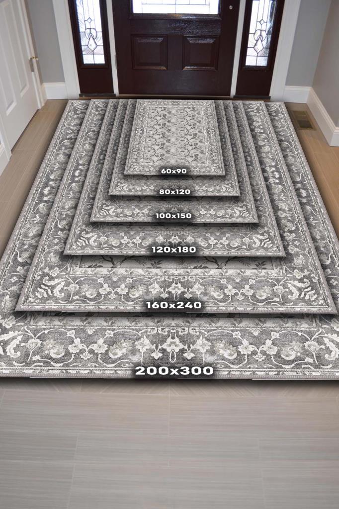 Çiçek Ve Kuş Desenli Antik Viktoryan Halı, Makinede Yıkanabilir Gri Tonlu Halı