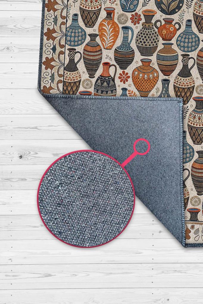 Çok Renkli Anadolu Kültürü Temalı Oturma Odası Halısı, Etnik Desenli Salon Halısı, Sanatsal Yıkanabilir Halı