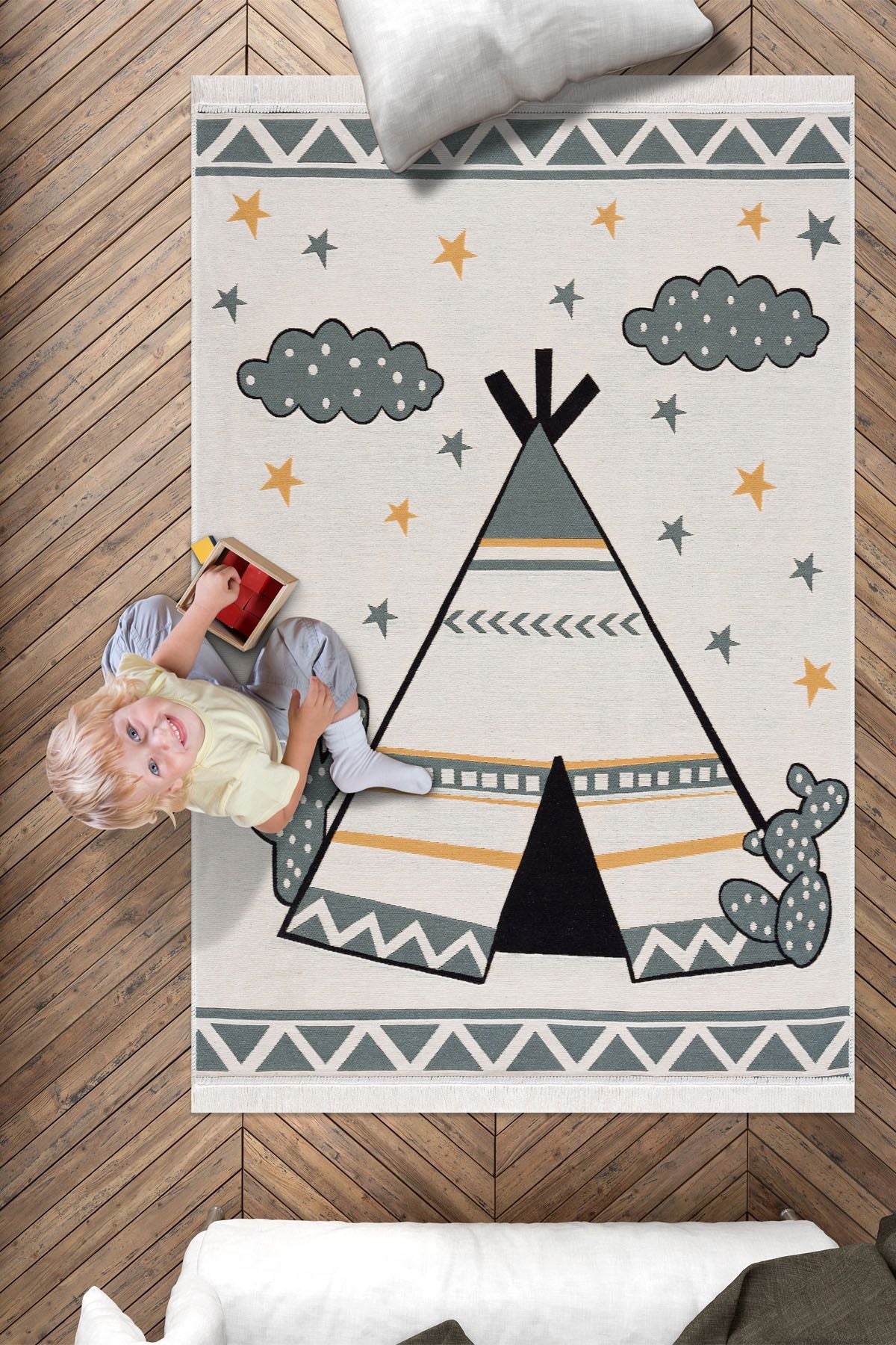 Çok Renkli Yumuşak Dokulu Çift Taraflı Yıkanabilir Pamuk Saçaklı Dokuma Dekoratif Kilim Halı