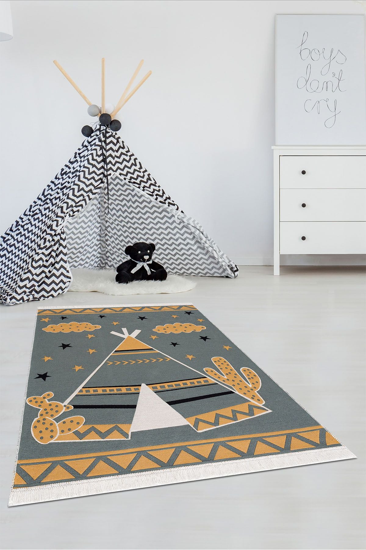 Çok Renkli Yumuşak Dokulu Çift Taraflı Yıkanabilir Pamuk Saçaklı Dokuma Dekoratif Kilim Halı