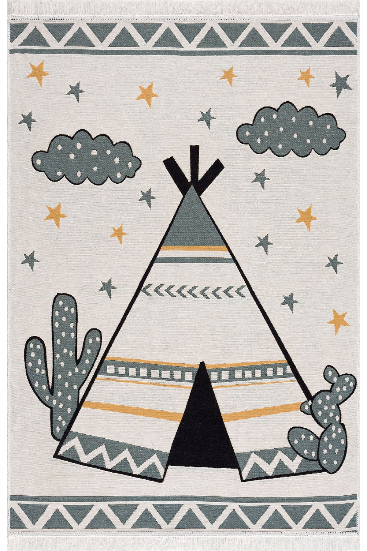 Çok Renkli Yumuşak Dokulu Çift Taraflı Yıkanabilir Pamuk Saçaklı Dokuma Dekoratif Kilim Halı