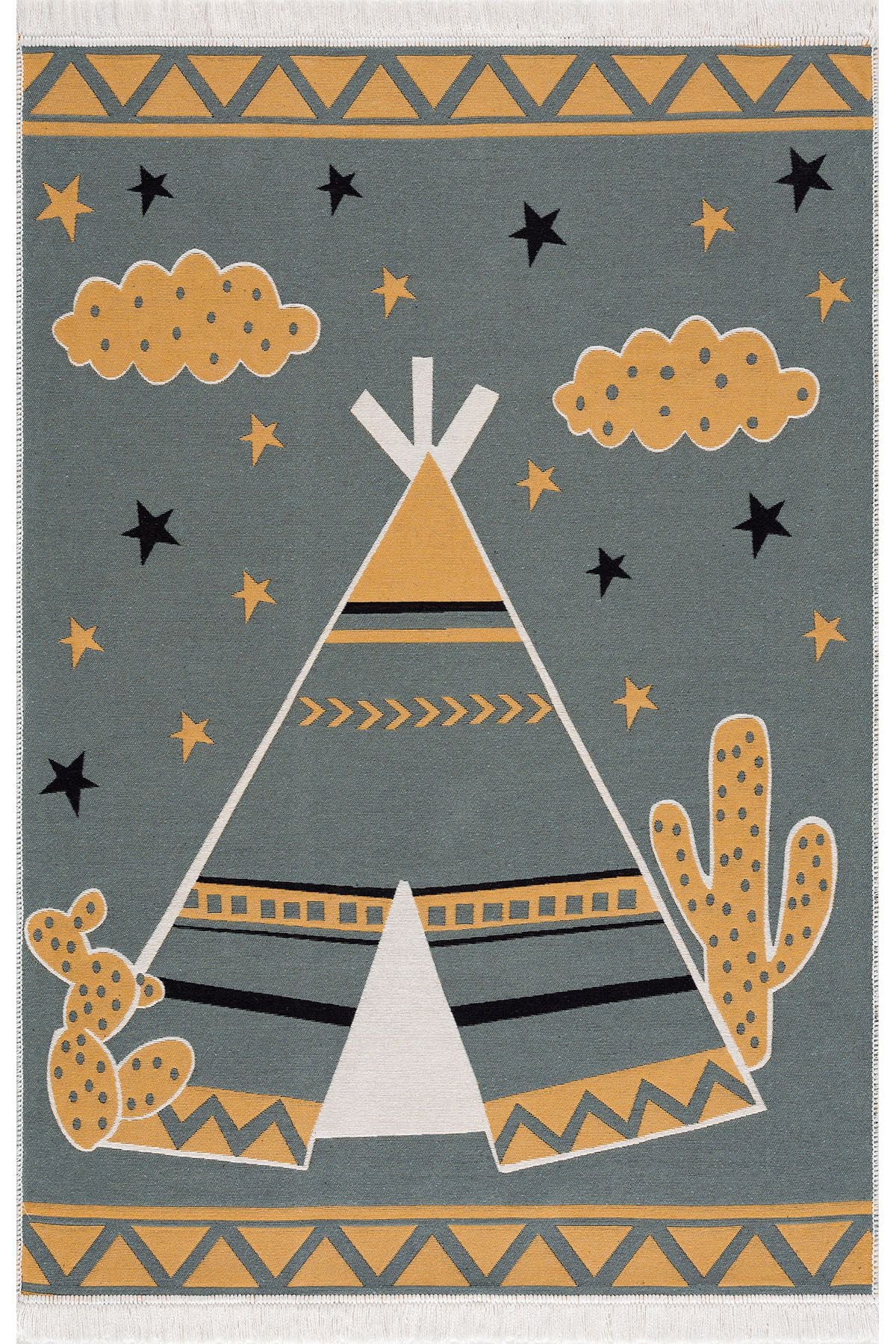 Çok Renkli Yumuşak Dokulu Çift Taraflı Yıkanabilir Pamuk Saçaklı Dokuma Dekoratif Kilim Halı