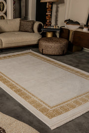 Cunda CN004 Beige-Gold Strapazierfähiger, weicher Läuferteppich für Wohnzimmer, Küche, Flur und Aufenthaltsraum