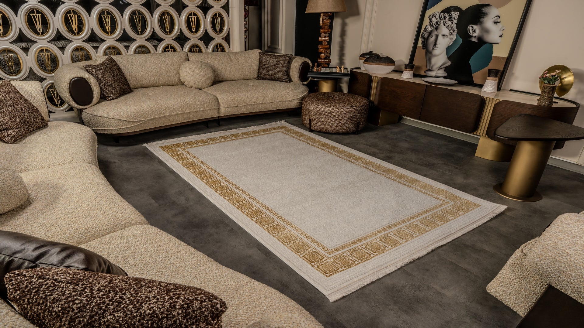 Cunda CN004 Beige-Gold Strapazierfähiger, weicher Läuferteppich für Wohnzimmer, Küche, Flur und Aufenthaltsraum