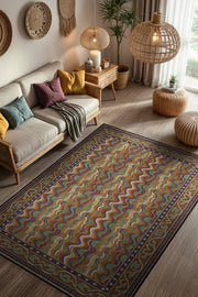 Dalgalı Soyut Desenli Retro Hal Karamel Renkli Salon Halısı, Yıkanabilir Koyu Renkli Halı