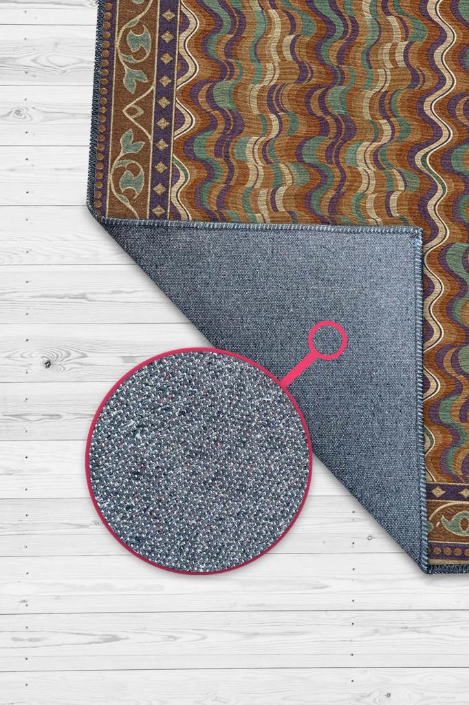 Dalgalı Soyut Desenli Retro Hal Karamel Renkli Salon Halısı, Yıkanabilir Koyu Renkli Halı