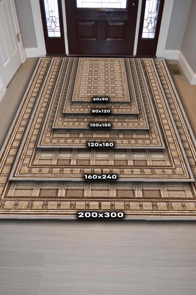 Damalı Ceviz Rengi Oturma Odası Halısı, Kareli Kahverengi Salon Halısı, Minimalist Yatak Odası Halısı