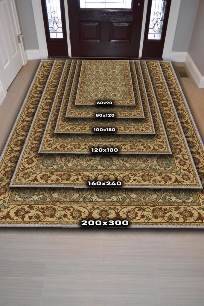 Damask Desenli Kalisk Oturma Odası Halısı, Makinede Yıkanabilir Çiçekli Madalyon Halı