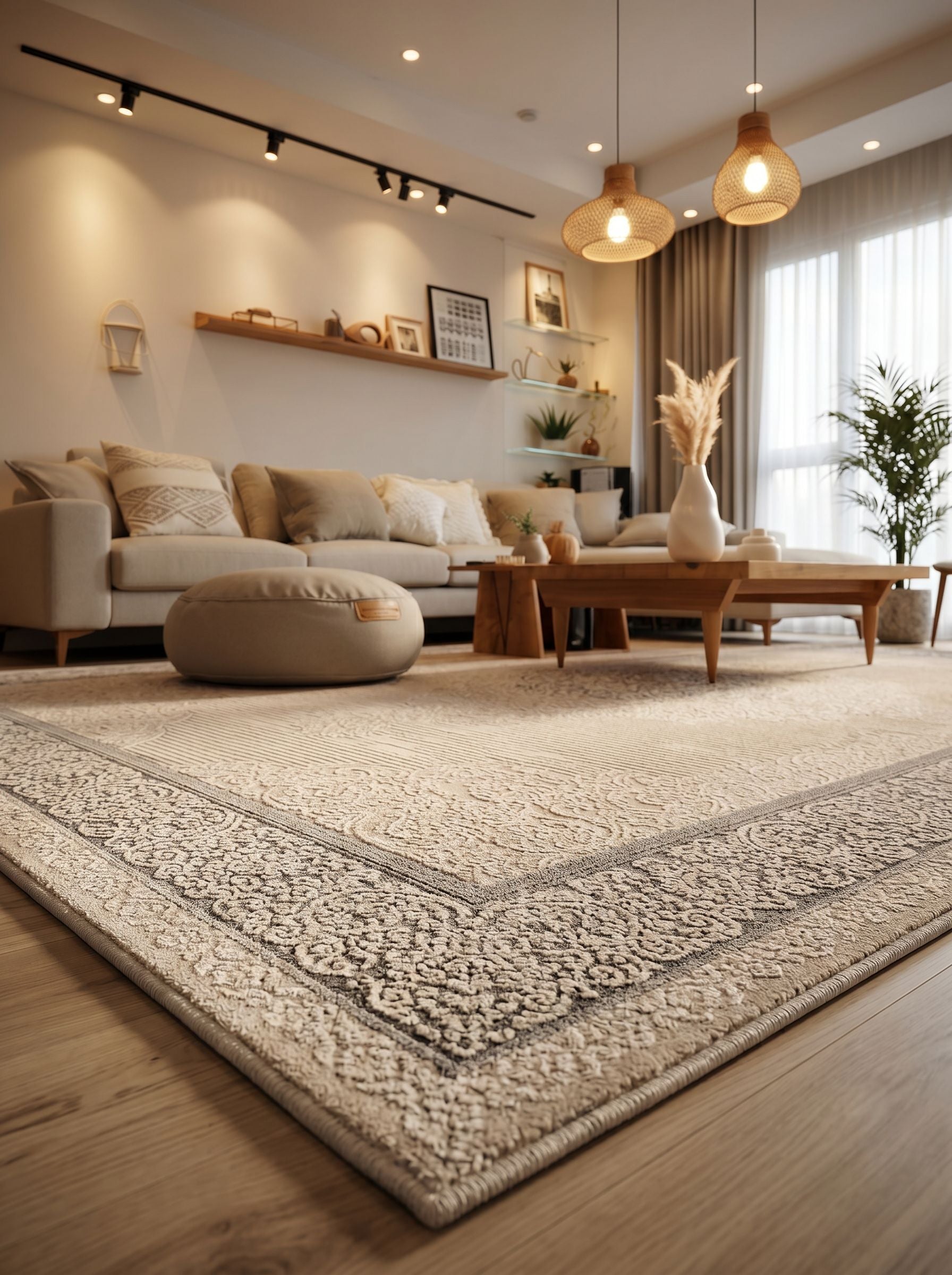 Deluxe DE001 Krem Gri Uzun Ömürlü Yumuşak Dokulu Oturma Odası Mutfak Koridor Yatak Odası Salon Halısı Yolluk Halı