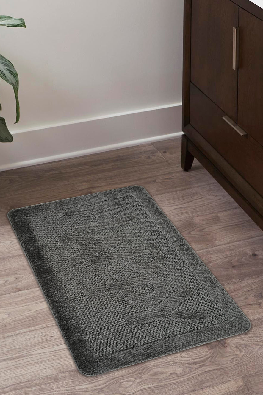 Doğal Kaymaz Taban Banyo Paspas Uzun Ömürlü Yumuşak Dokulu Su Emici Yıkanabilir Yazılı Paspas Happy 60x100