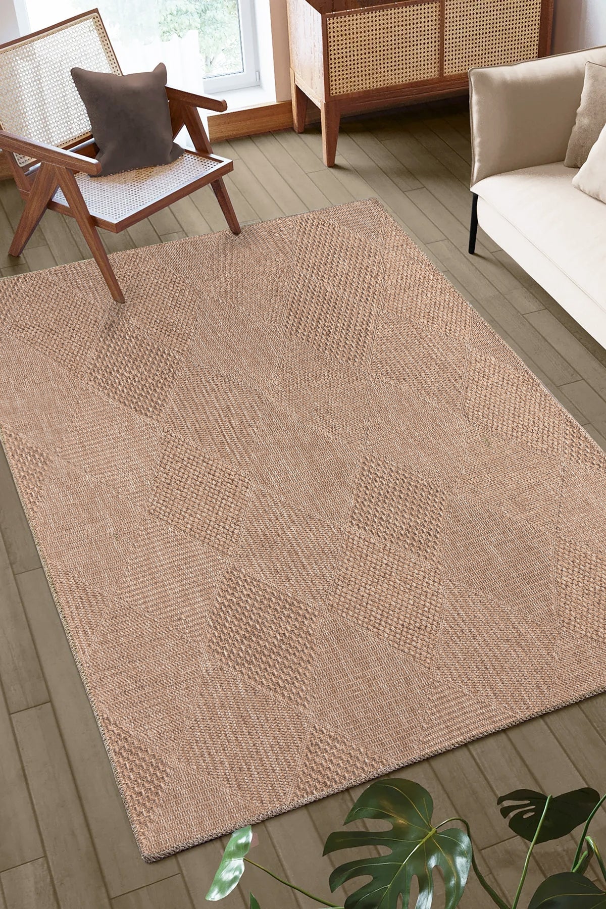 Doku DH002 Brown Non-Shedding, Dust-Free Woven Rug for Living Room, Kitchen, Hallway, Sitting Room