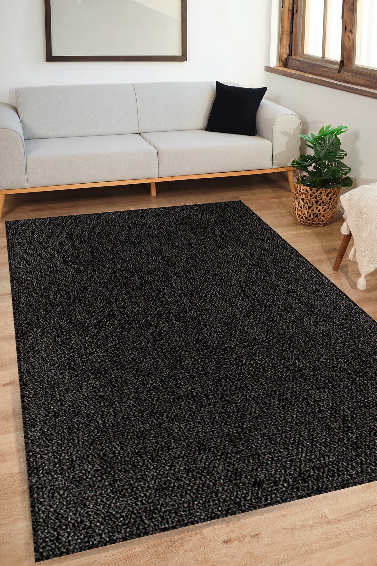 Doku DH008 Anthrazitfarbener, fusselfreier, gefütterter Teppich für Wohnzimmer, Küche, Flur, Aufenthaltsraum