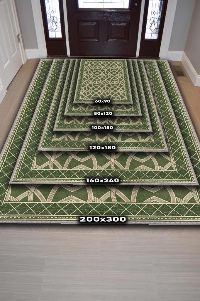 Düğüm Desenli Yıkanabilir Salon Halısı, Krem Yeşil Halı, Minimal Ev Dekoru, Dokuma Pamuk Tabanlı Halı