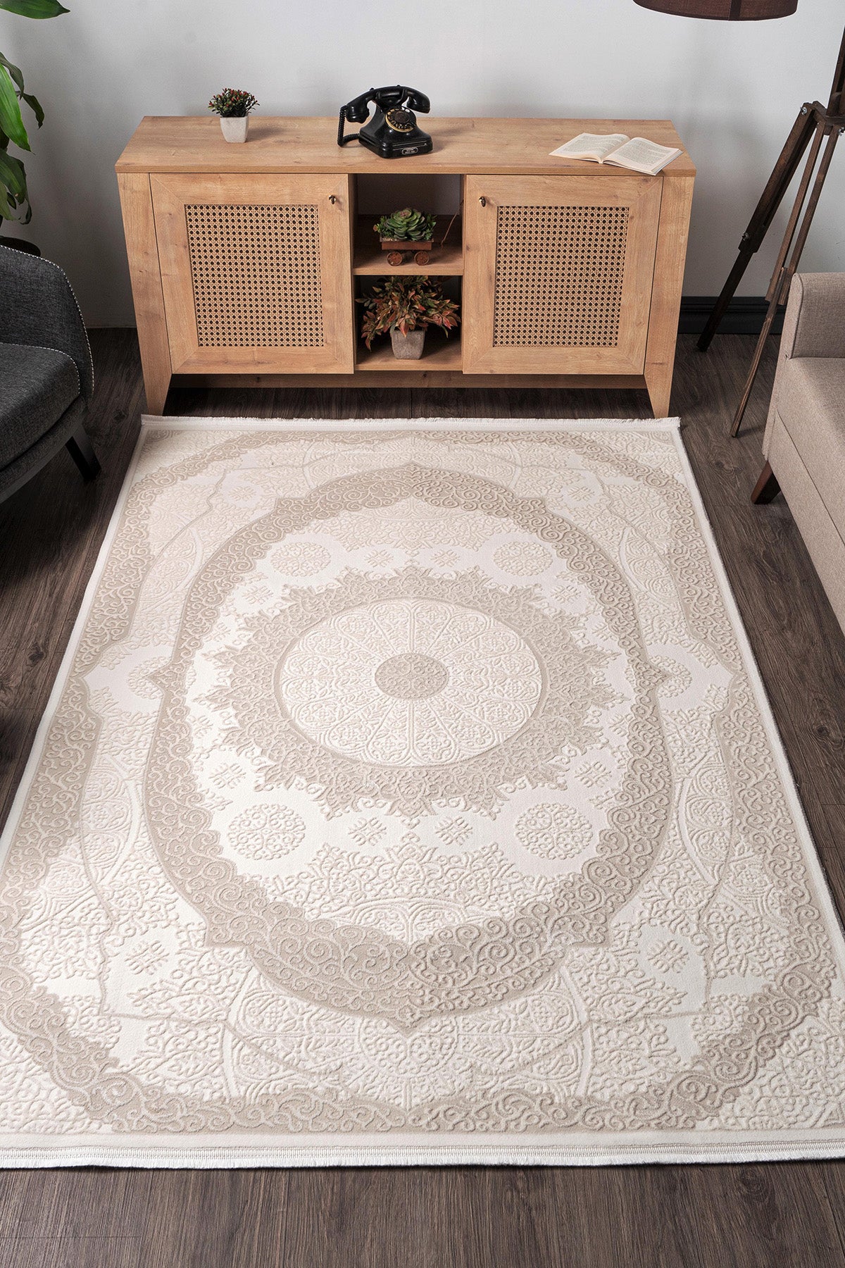 Elkenz 7552 Bej Uzun Ömürlü Yumuşak Dokulu Salon Mutfak Koridor Oturma Odası Yolluk Halı