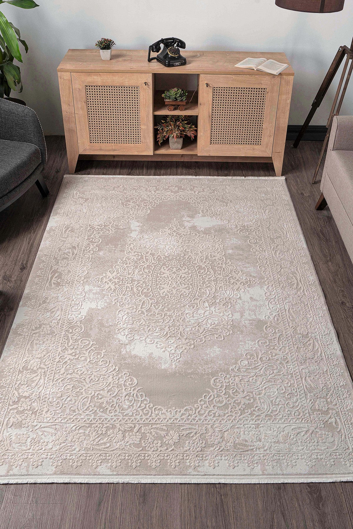 Elkenz 7559 Bej Uzun Ömürlü Yumuşak Dokulu Salon Mutfak Koridor Oturma Odası Yolluk Halı