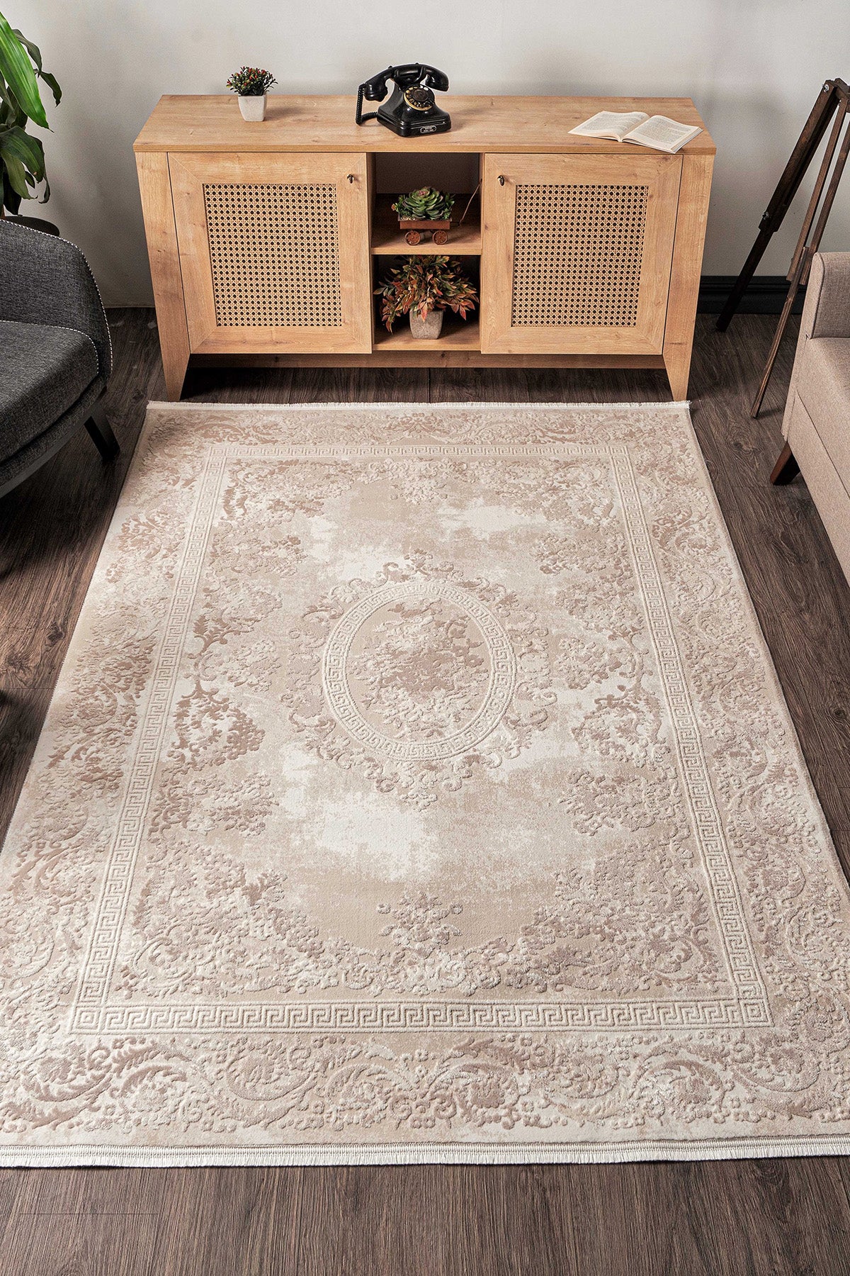 Elkenz 7566 Ekru Uzun Ömürlü Yumuşak Dokulu Salon Mutfak Koridor Oturma Odası Yolluk Halı