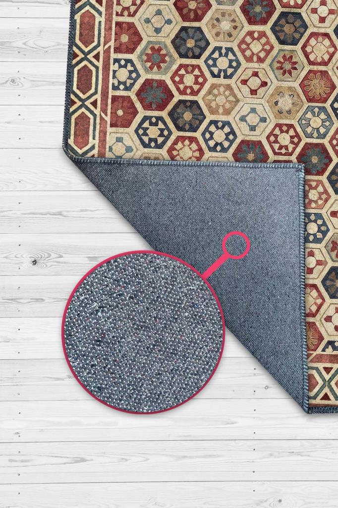 Eskitme Tarzı Geometrik Desenli Oturma Odası Halısı, Sembolik Çiçek Motifli Salon Halısı, Makinede Yıkanabilir Çok Renkli Halı