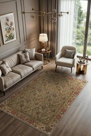 Etnik Moğol Desenli Bej Kırmızı Çiçek Desenli Halı, Maksimalist Ev Dekoru, Yıkanabilir Dokuma Pamuk Tabanlı Kaymaz Tabanlı Halı