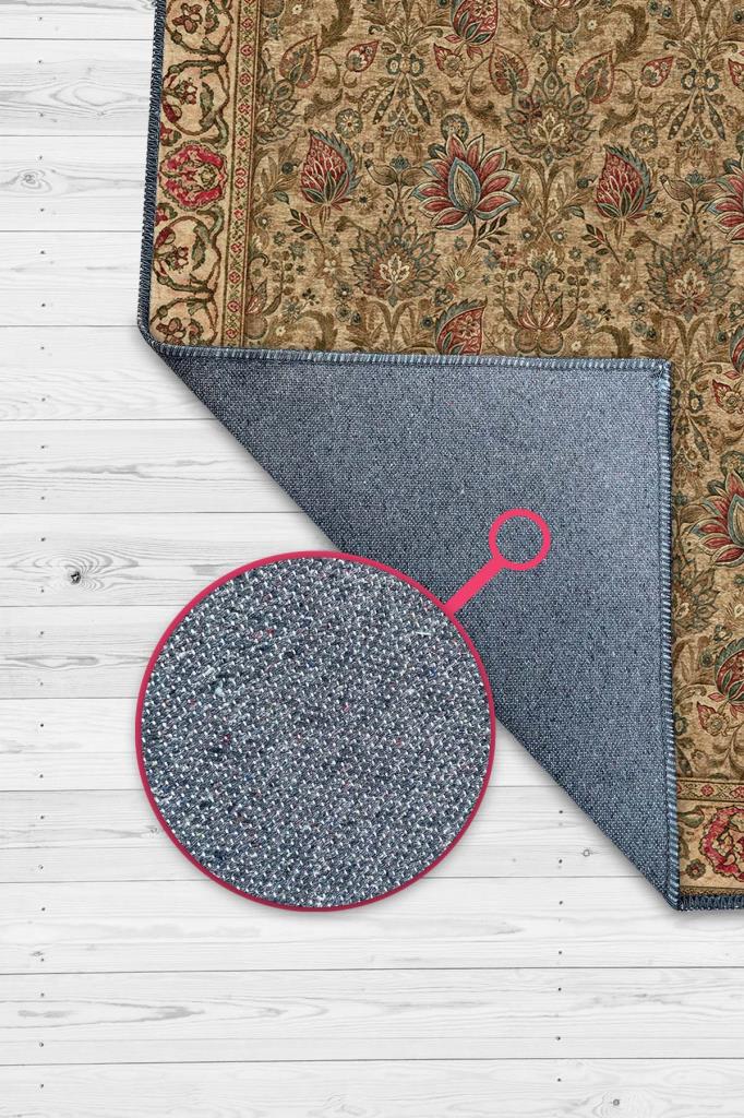 Etnik Moğol Desenli Bej Kırmızı Çiçek Desenli Halı, Maksimalist Ev Dekoru, Yıkanabilir Dokuma Pamuk Tabanlı Kaymaz Tabanlı Halı