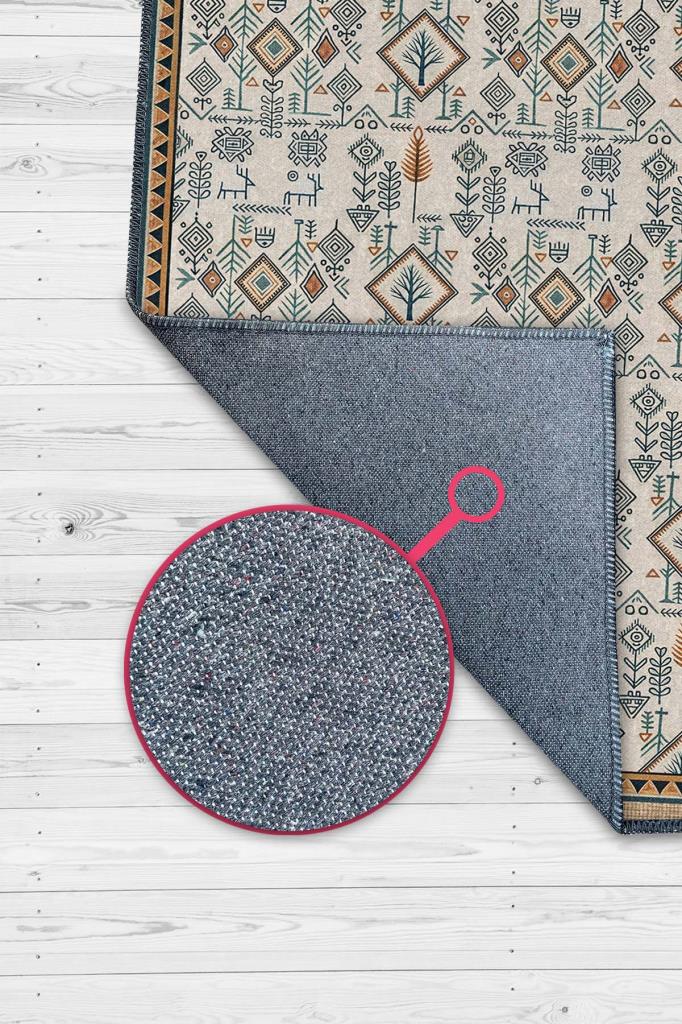 Etnik Nordik Desenli Geometrik Modern Halı,  Minimal Ev Dekoru, Yıkanabilir Dokuma Pamuk Tabanlı Kaymaz Tabanlı Halı